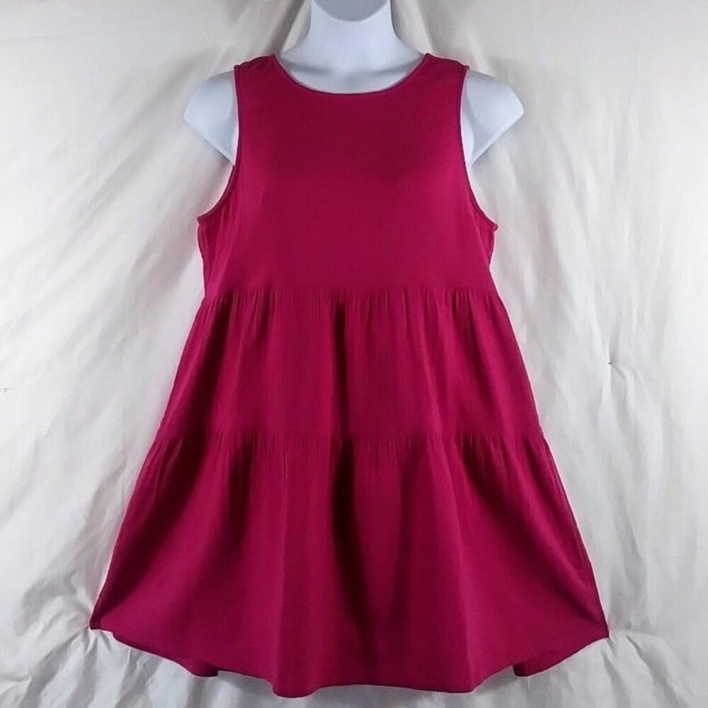Dip Women's Red Tiered 100% COTTON Flowy Flare Summer Mini Dress Size L
